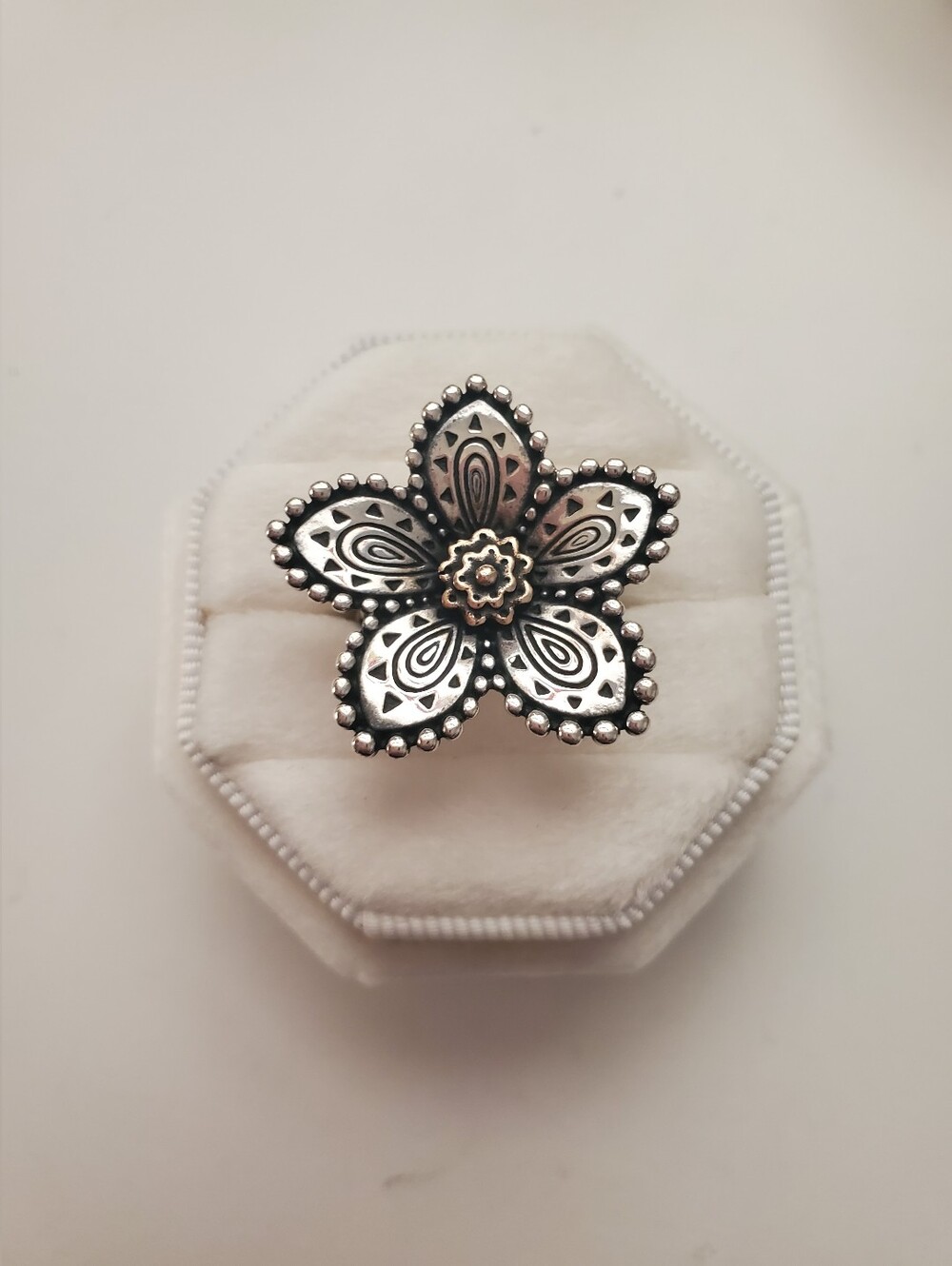 James Avery Retired Beaded Festive Flower Ring - 925 Sterling Silver & Bronze